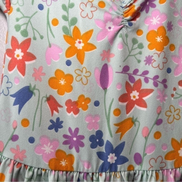 Dot Dot Smile Short Sleeve Kids Dress Mint Green With Flowers Size 2T - Picture 3 of 11